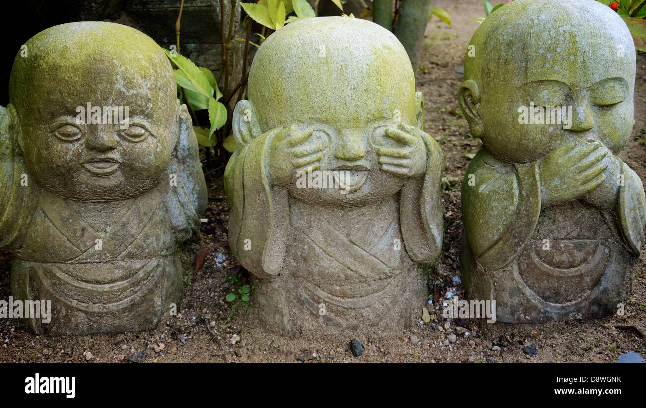 See No Evil Hear No Evil Speak No Evil 3 Little Stone Monks At Daisho In Miyajima Stock Photo Alamy