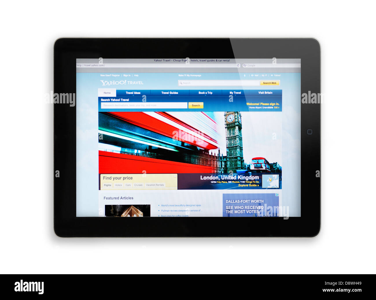 iPad screen showing Yahoo Travel website - online travel information Stock Photo