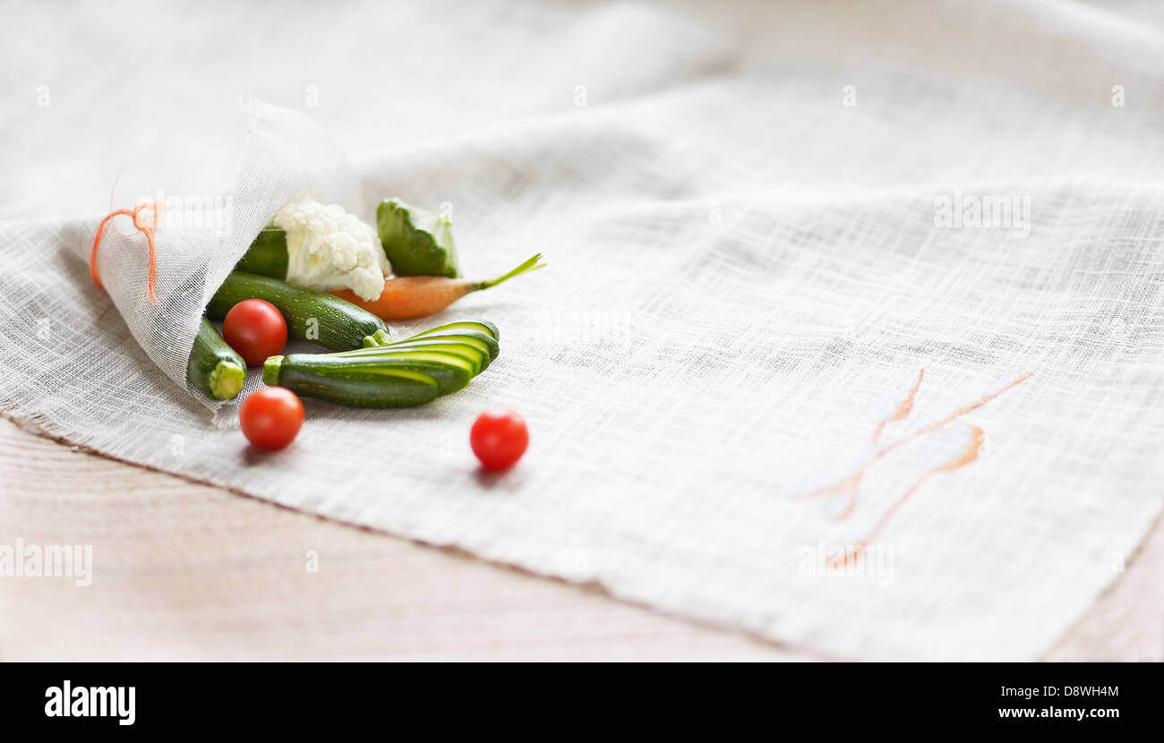 Mini vegetables on chiffon Stock Photo