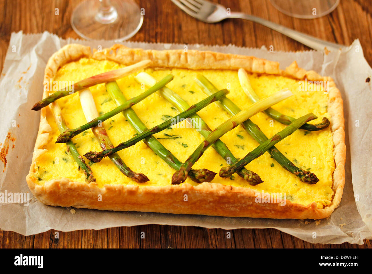Puff pastry with cheese and asparagus. Recipe available. Stock Photo