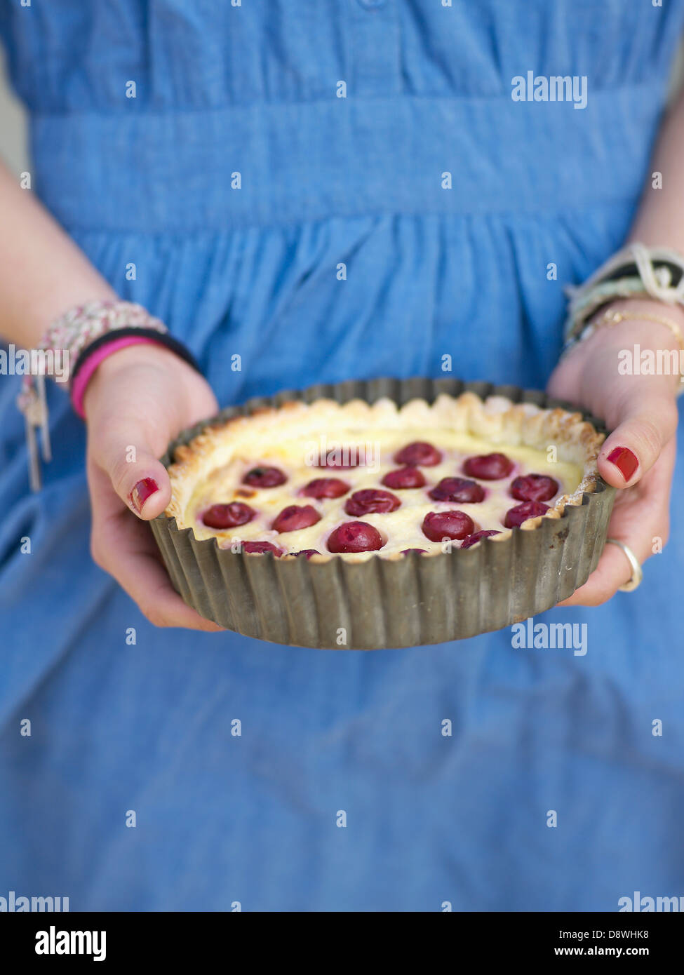 baked-egg-custard-with-cherries-stock-photo-alamy