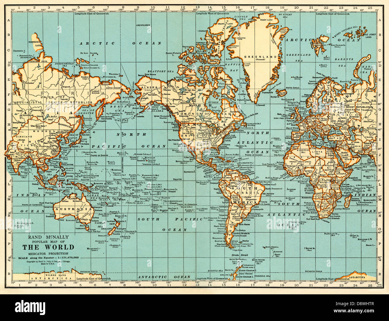 Old map of the world, 1930 Stock Photo - Alamy