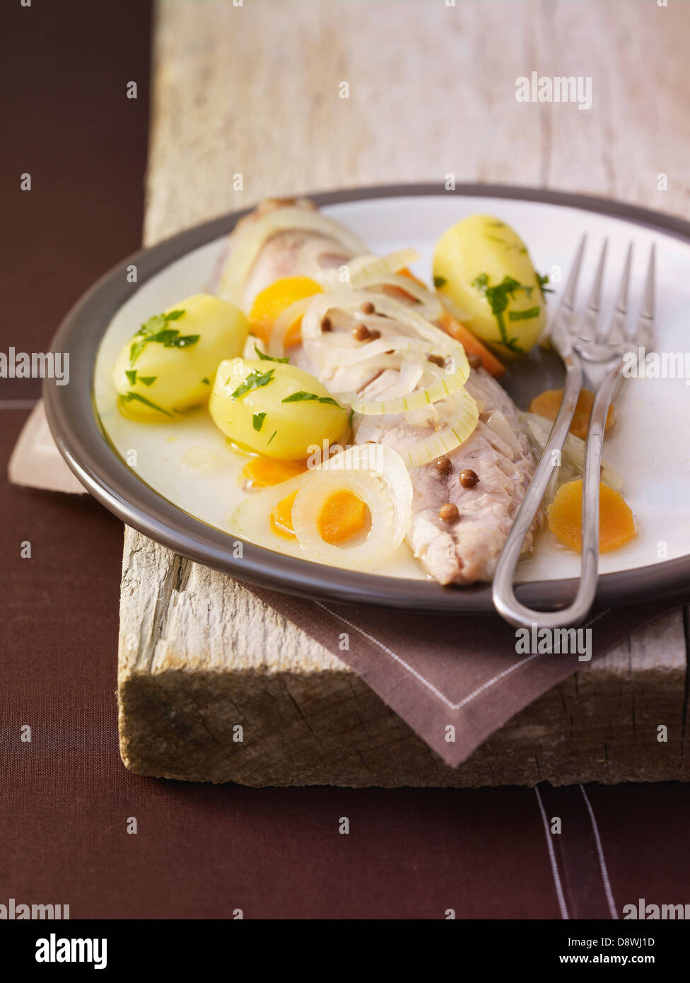 mackerels with potatoes and olive oil Stock Photo