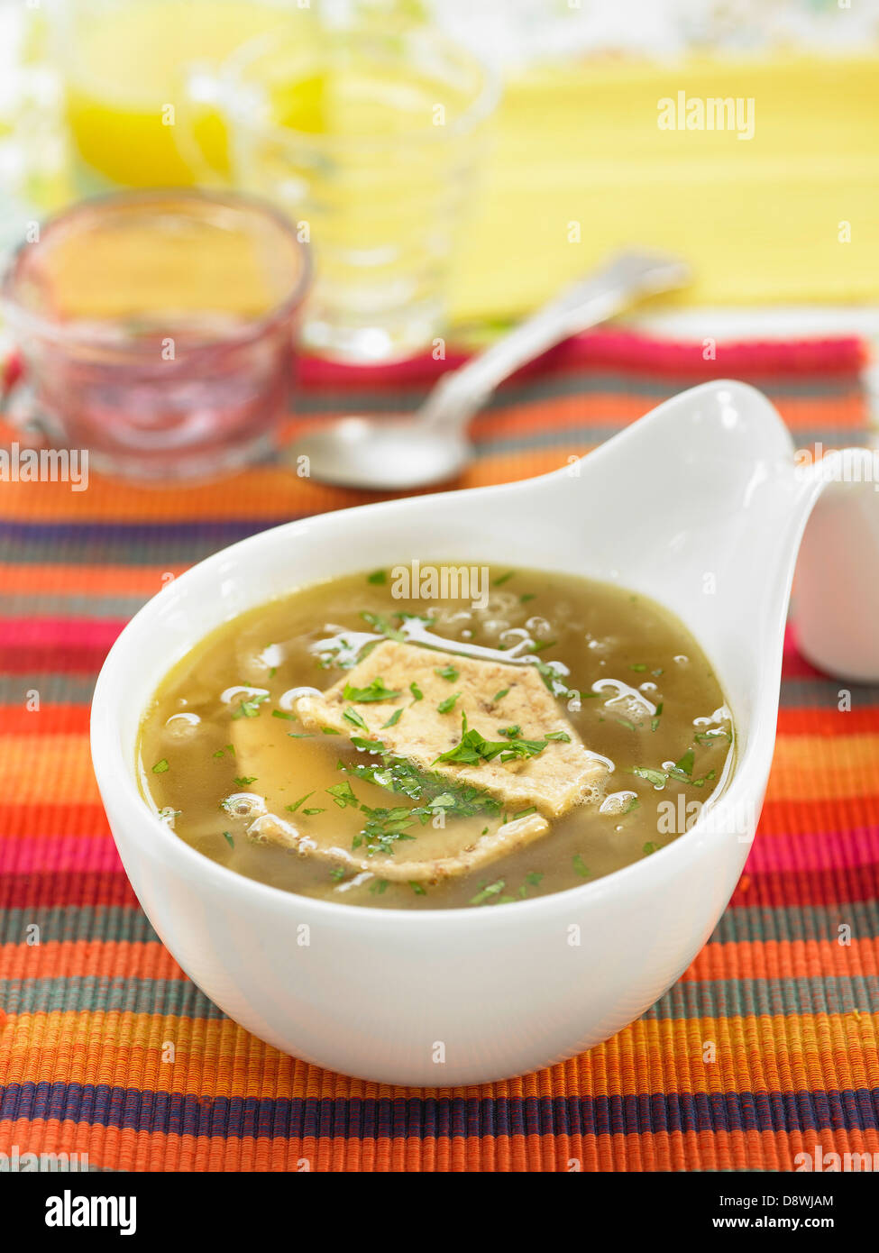 Vegetable and onion broth Stock Photo
