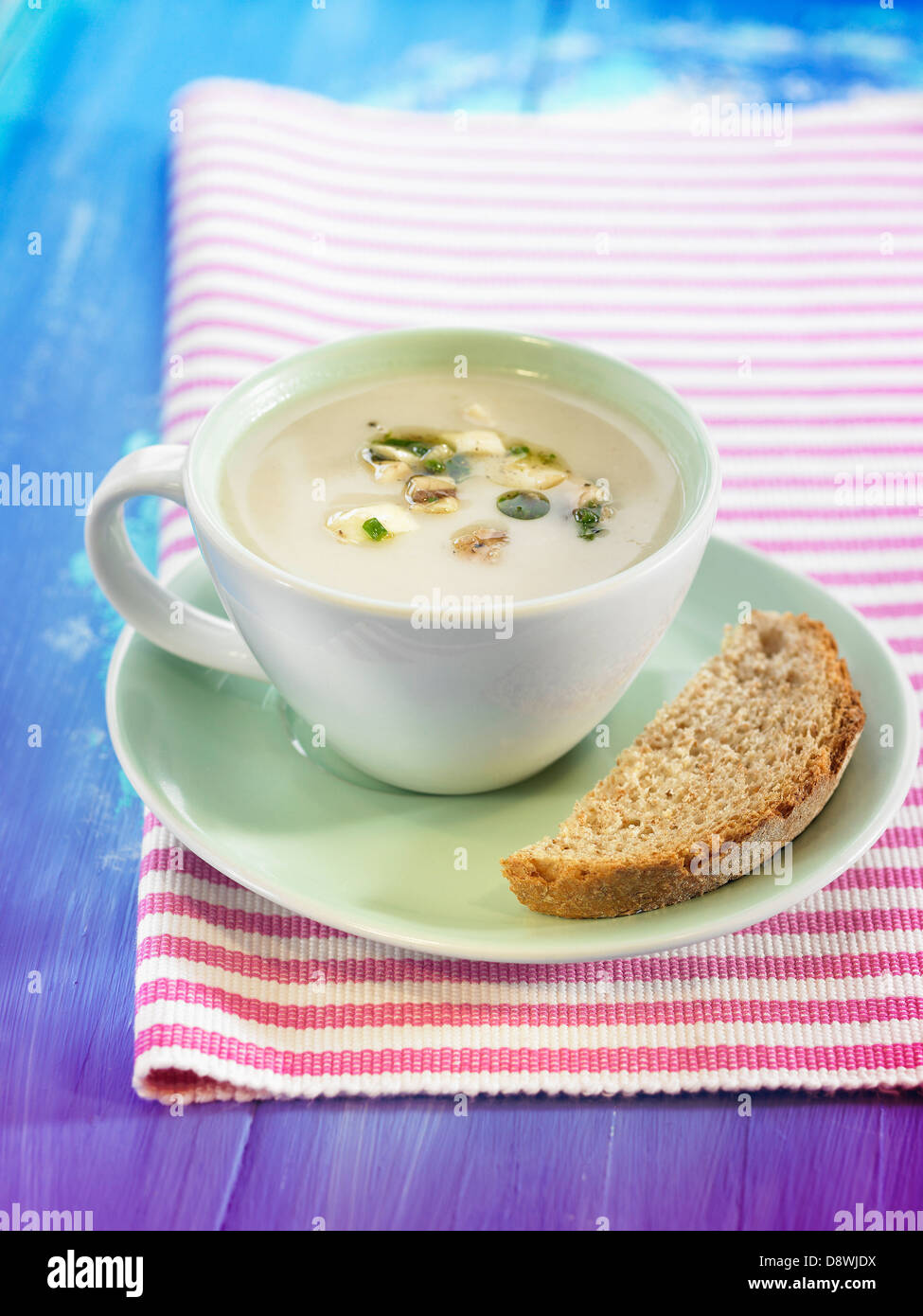 Cream of mushroom soup made with soya milk Stock Photo