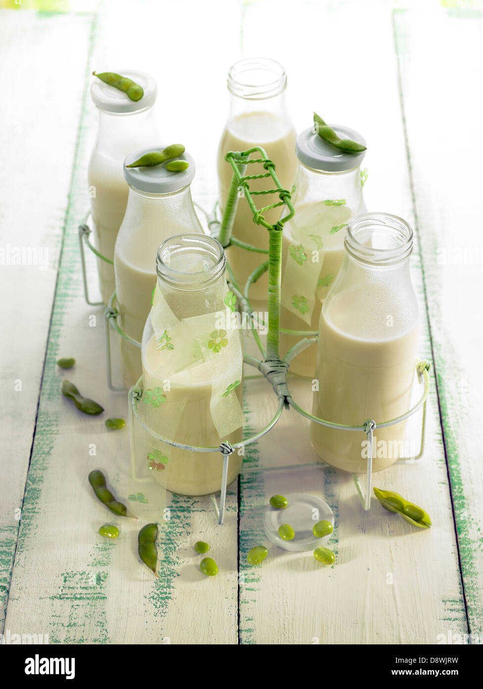 Bottles of soya milk Stock Photo