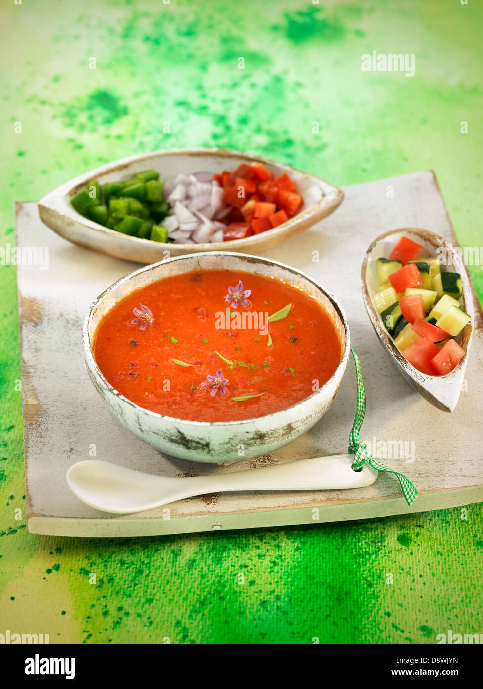 Tomato,pepper and chorizo gazpacho Stock Photo
