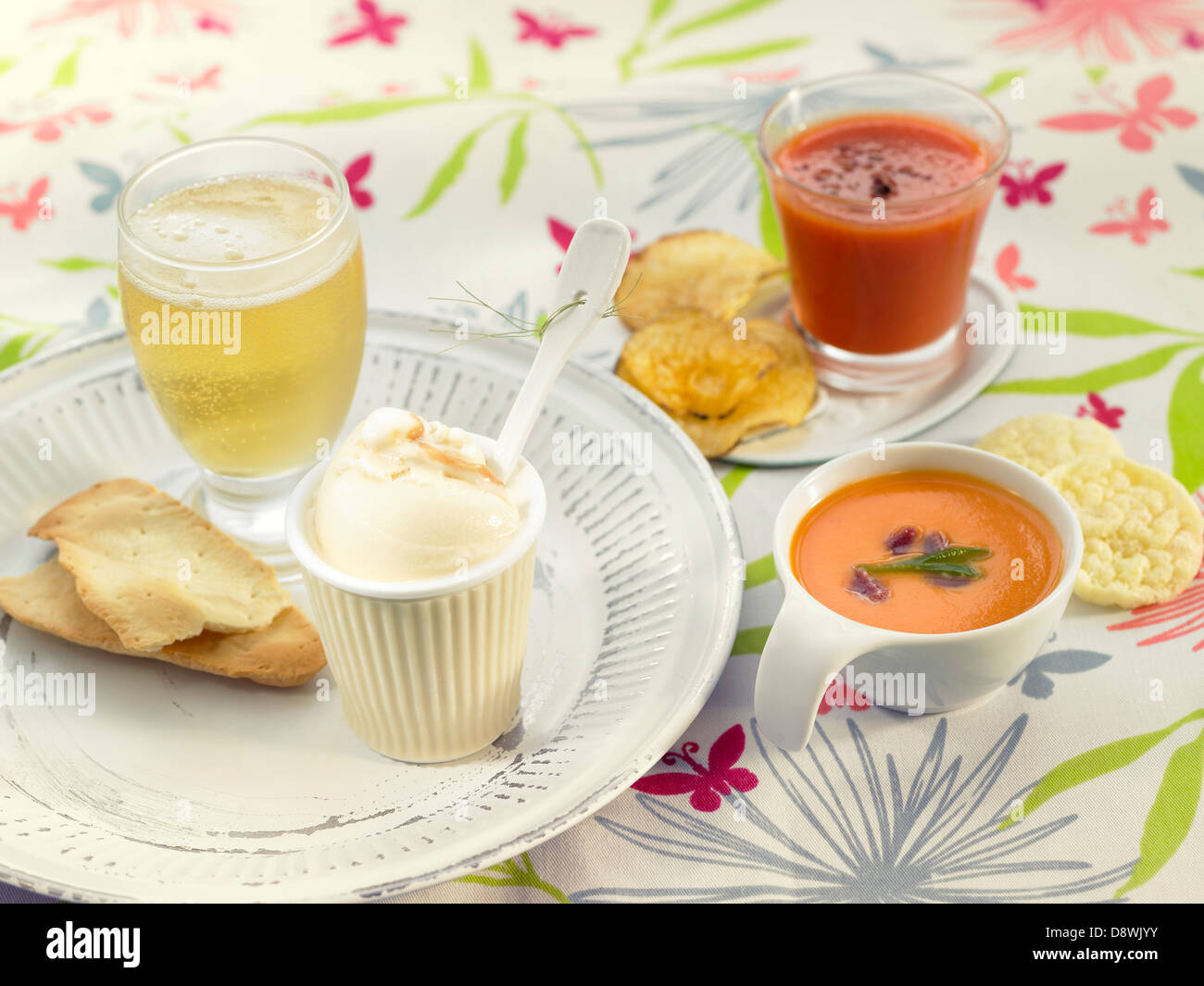 Aperitif with drinks and food Stock Photo