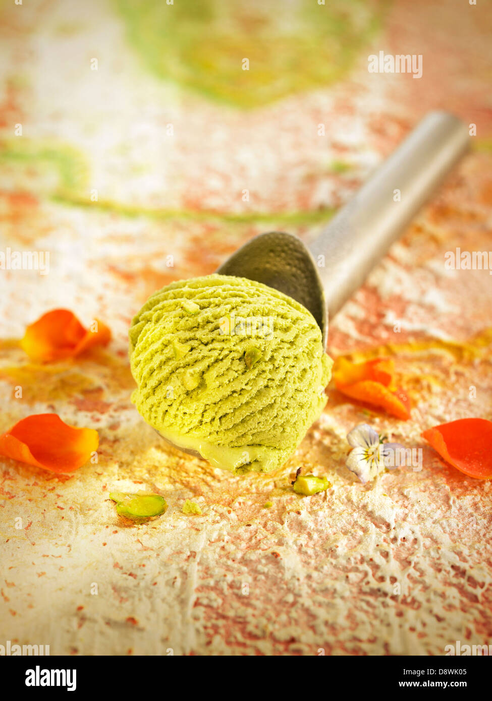Scoop of pistachio ice cream Stock Photo