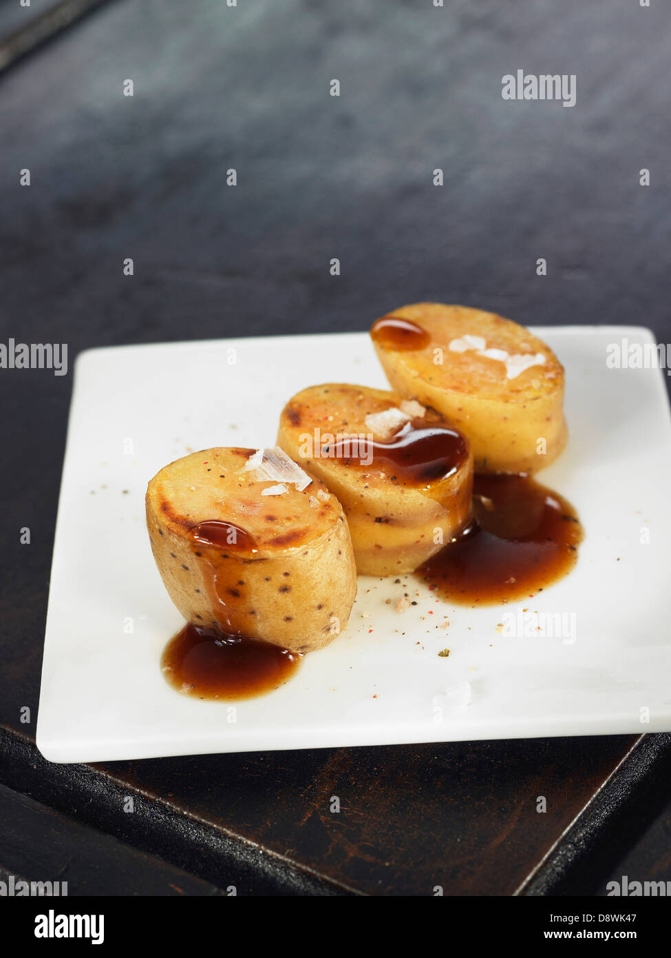 Ratte potatoes with Port,vegetables for veal fillet Stock Photo