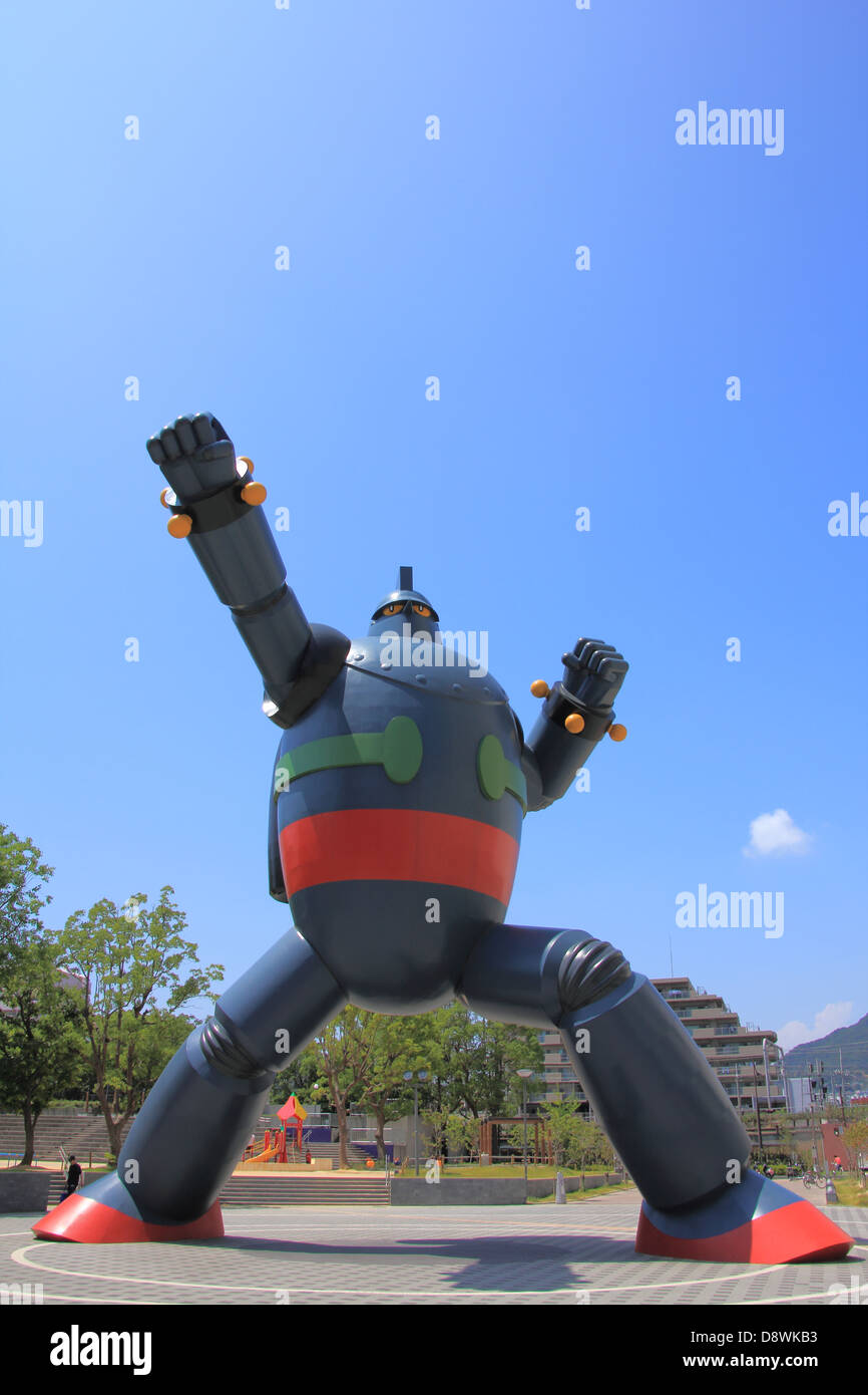 A giant Tetsujin 28, or Iron Man 28, robot statue created by