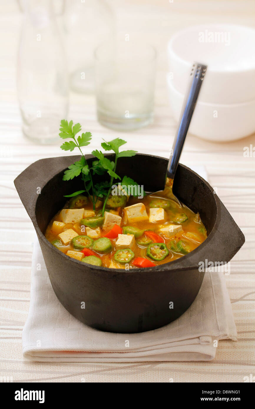 Okra and tofu soup. Recipe available. Stock Photo