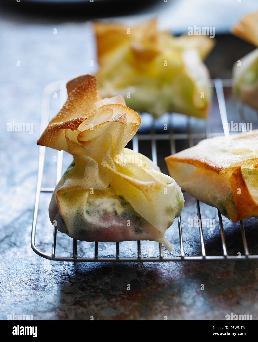Chicken,broccoli and cream cheese filo pastry purses Stock Photo Alamy