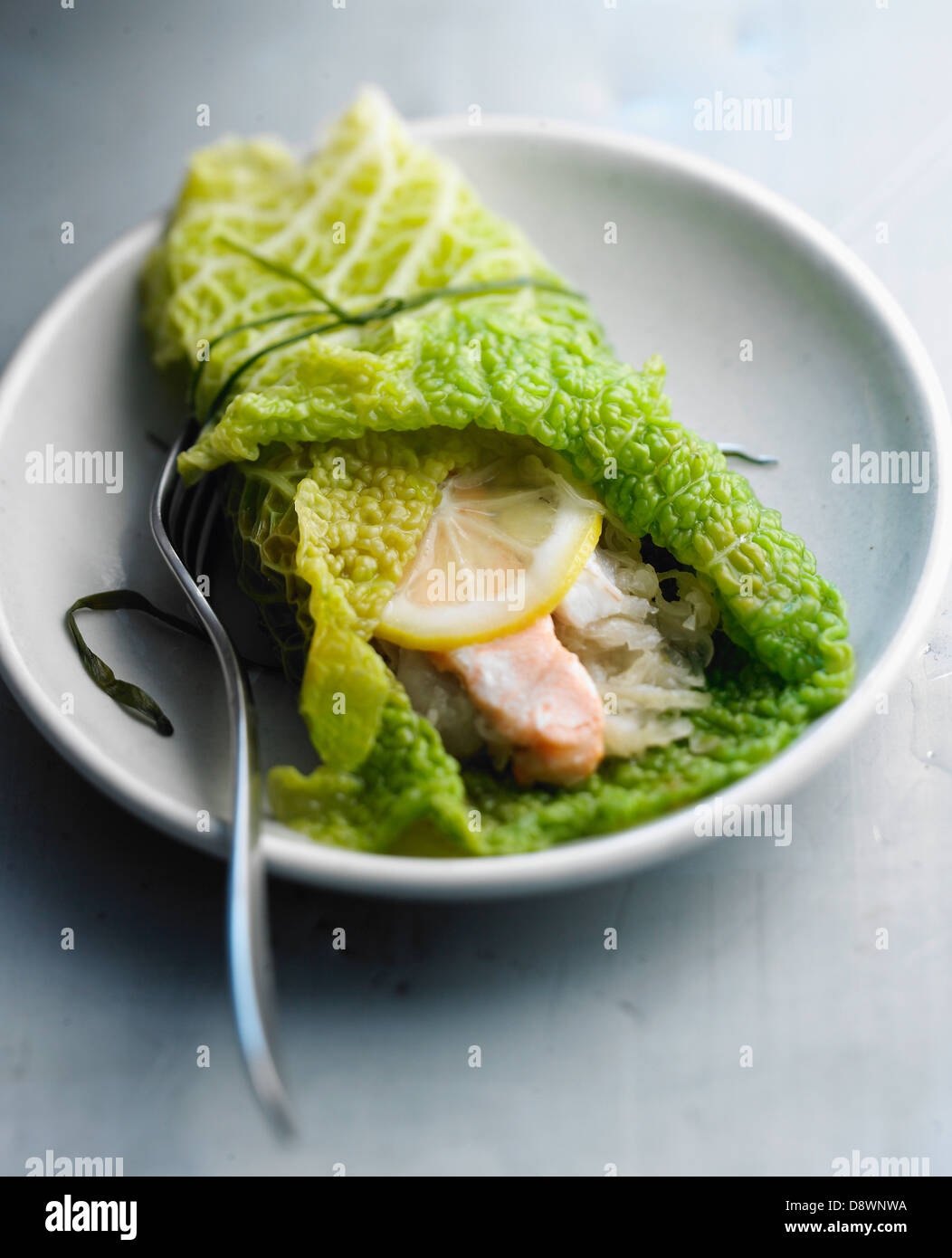 Seafood sauerkraut wrapped in a cabbage leaf Stock Photo Alamy