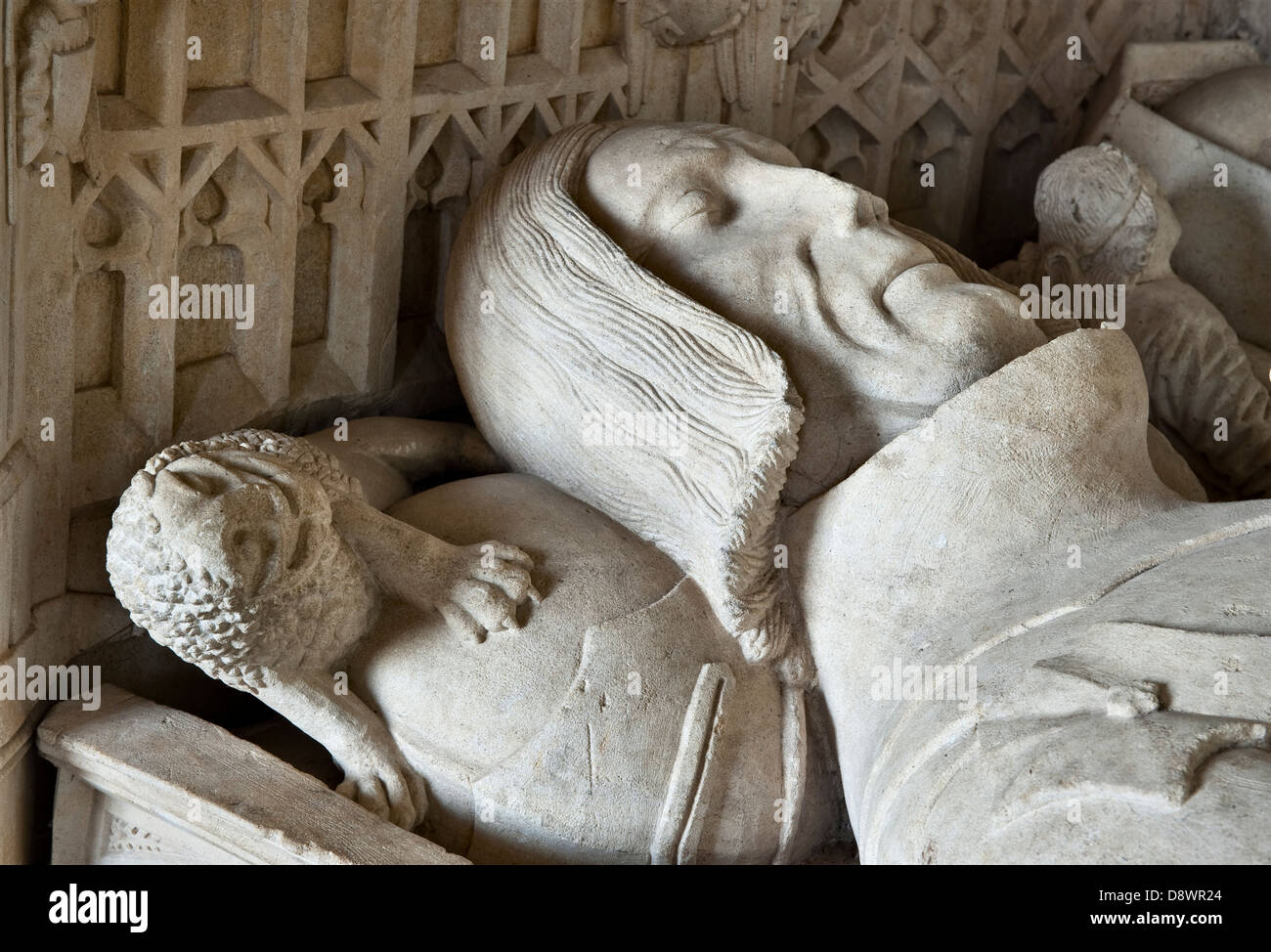 Carving of Sir Richard Croft (died in 1509) on his tomb in the church of St Michael and All Angels, Croft Castle, Herefordshire, UK Stock Photo