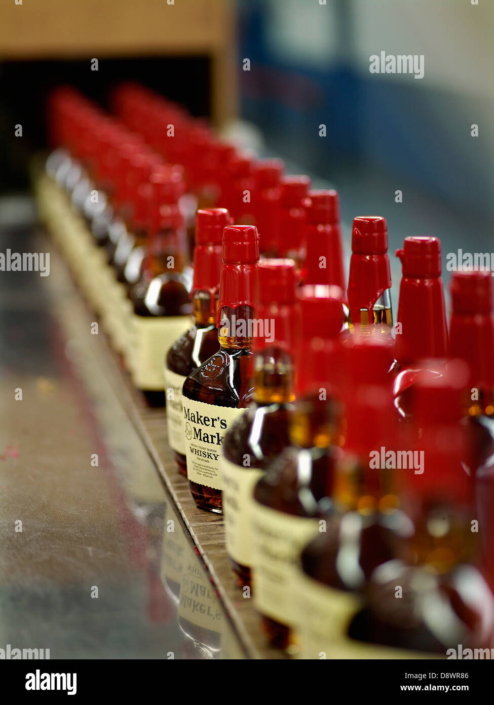 Bottles of Maker's Mark Bourbon on the bottling line Stock Photo Alamy