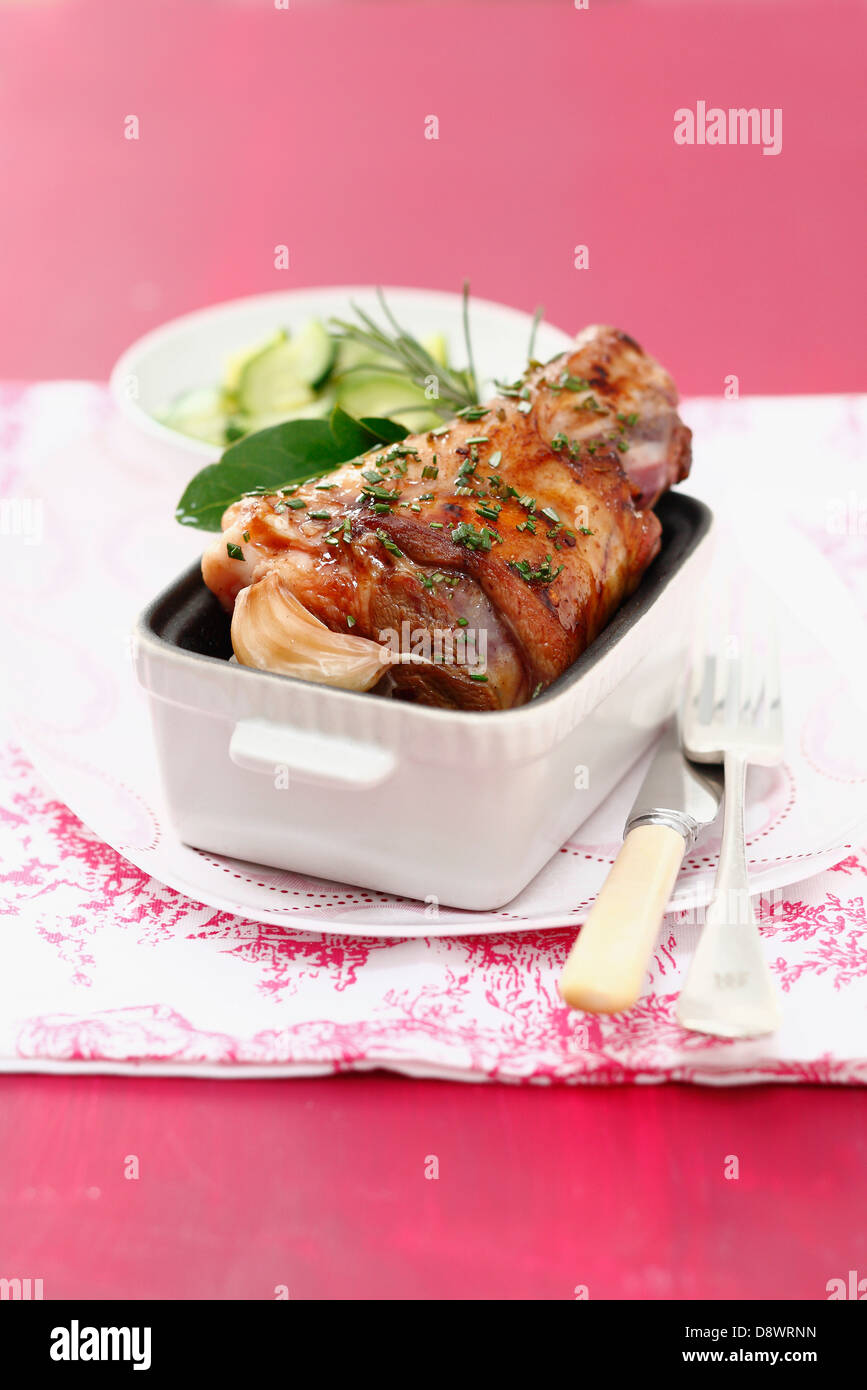Oven-baked leg of lamb with rosemary and garlic Stock Photo - Alamy