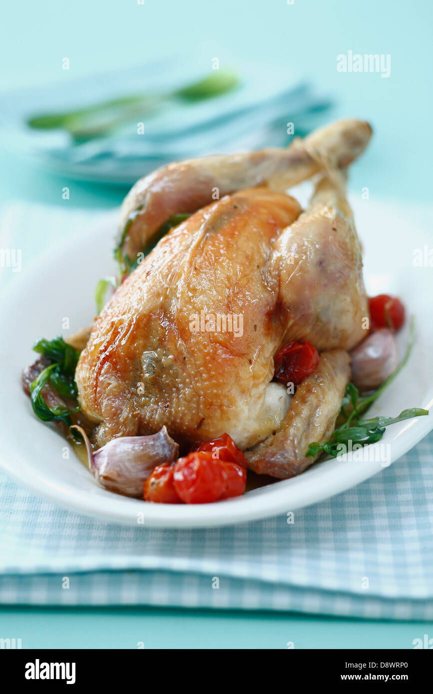 Roast chicken with tarragon Stock Photo