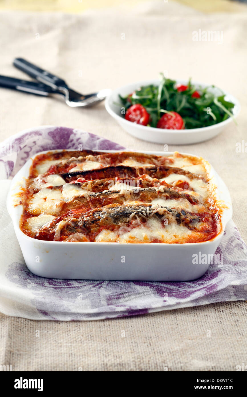 Eggplant cheesetopped dish Stock Photo Alamy