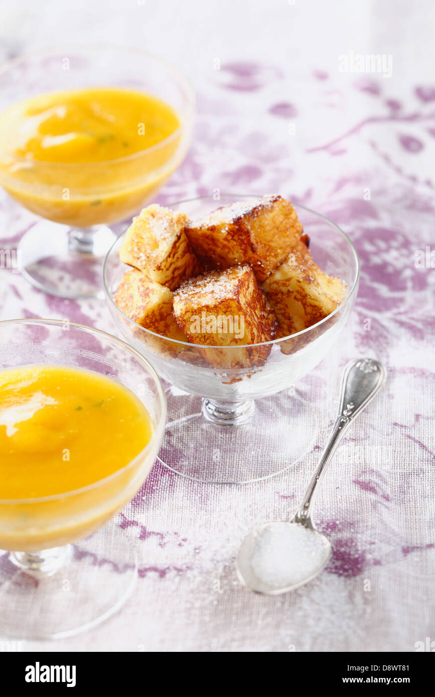French toast made with soya milk ,verbana mango soup Stock Photo Alamy
