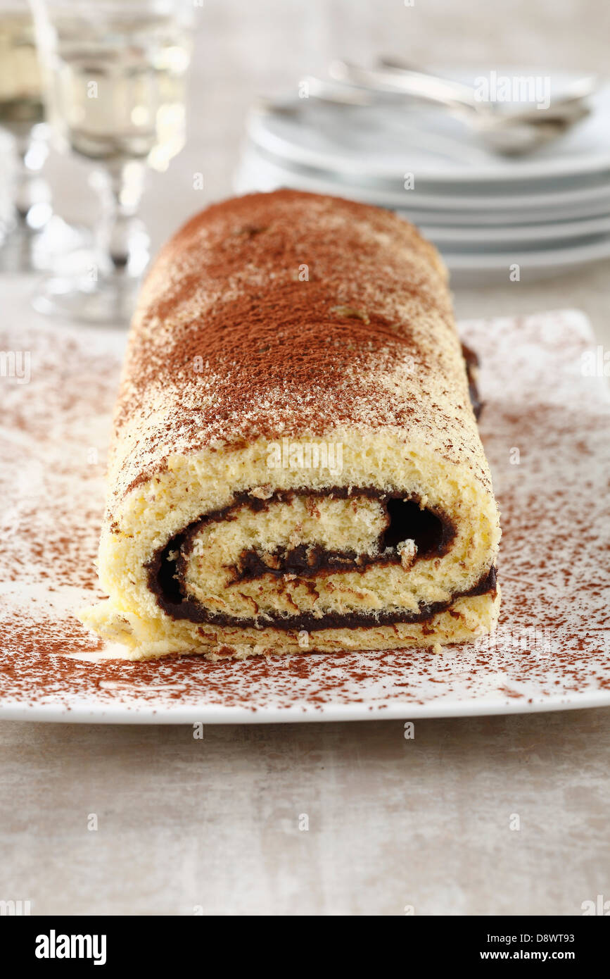Rolled sponge cake with chocolate filling Stock Photo Alamy