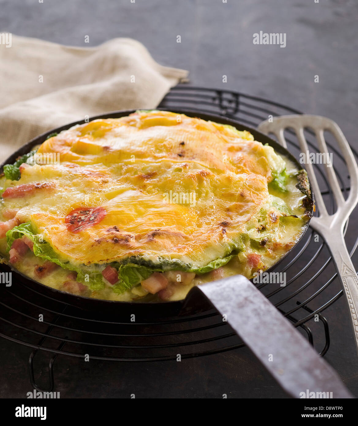 Tartiflette with green cabbage Stock Photo