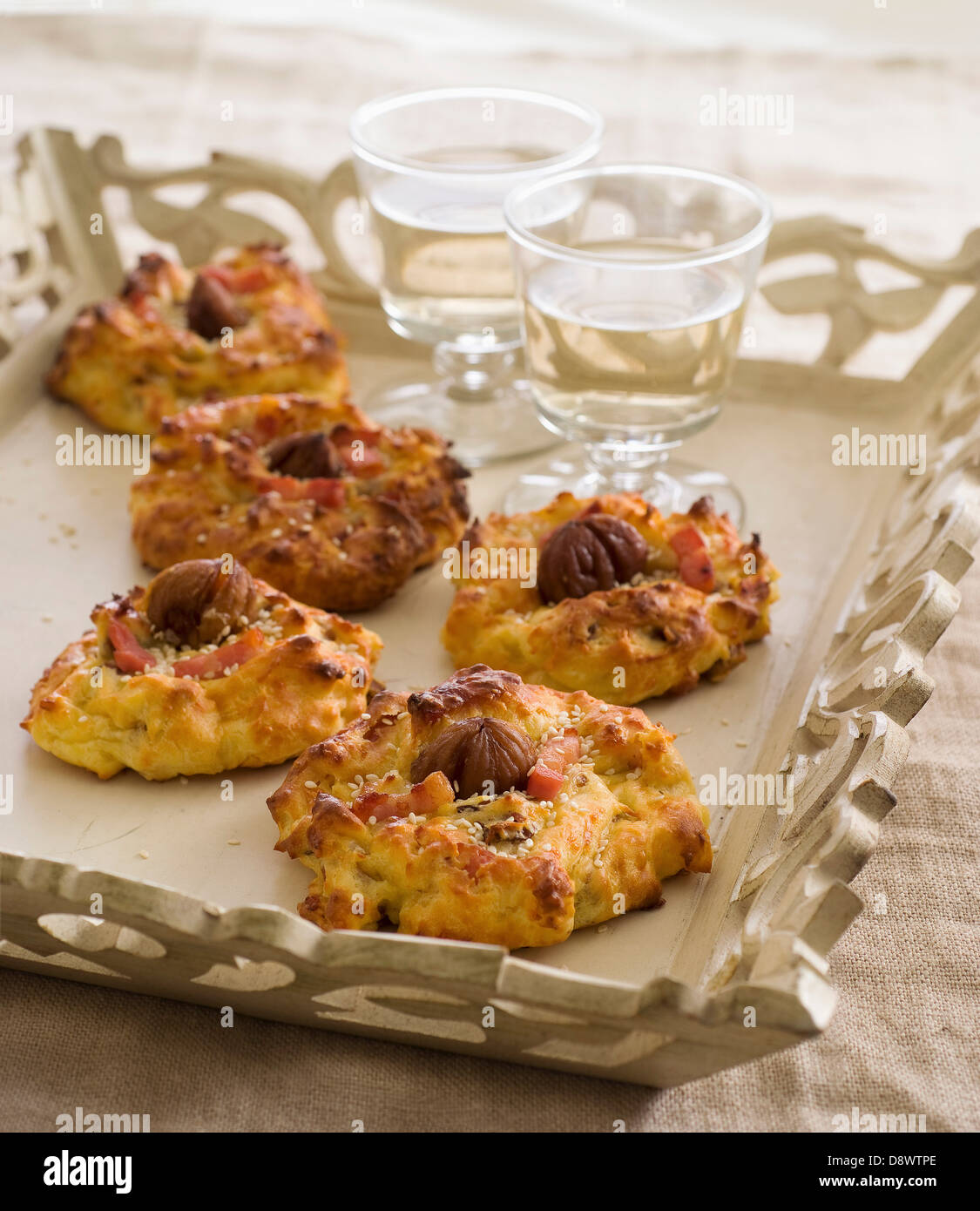 Chestnut and diced bacon Gougères Stock Photo