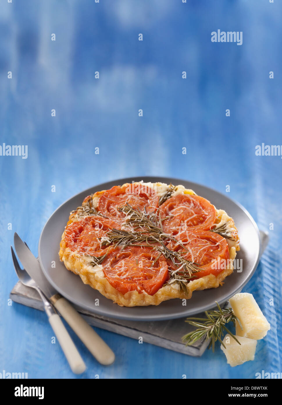 Tomato,pecorino and rosemary tatin tartlet Stock Photo
