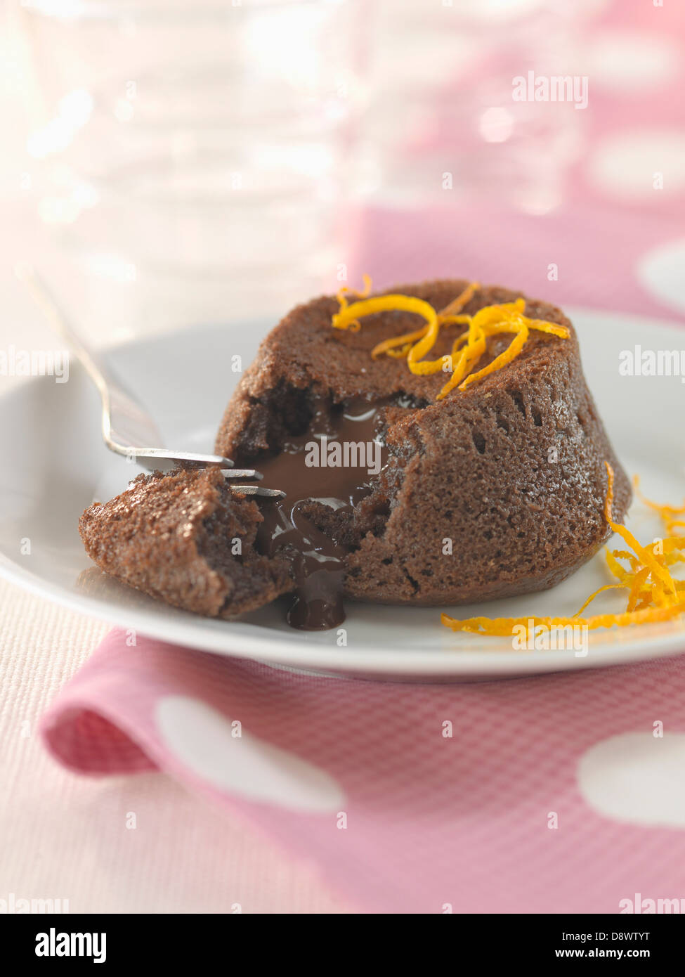 Runny chocolate fondant Stock Photo
