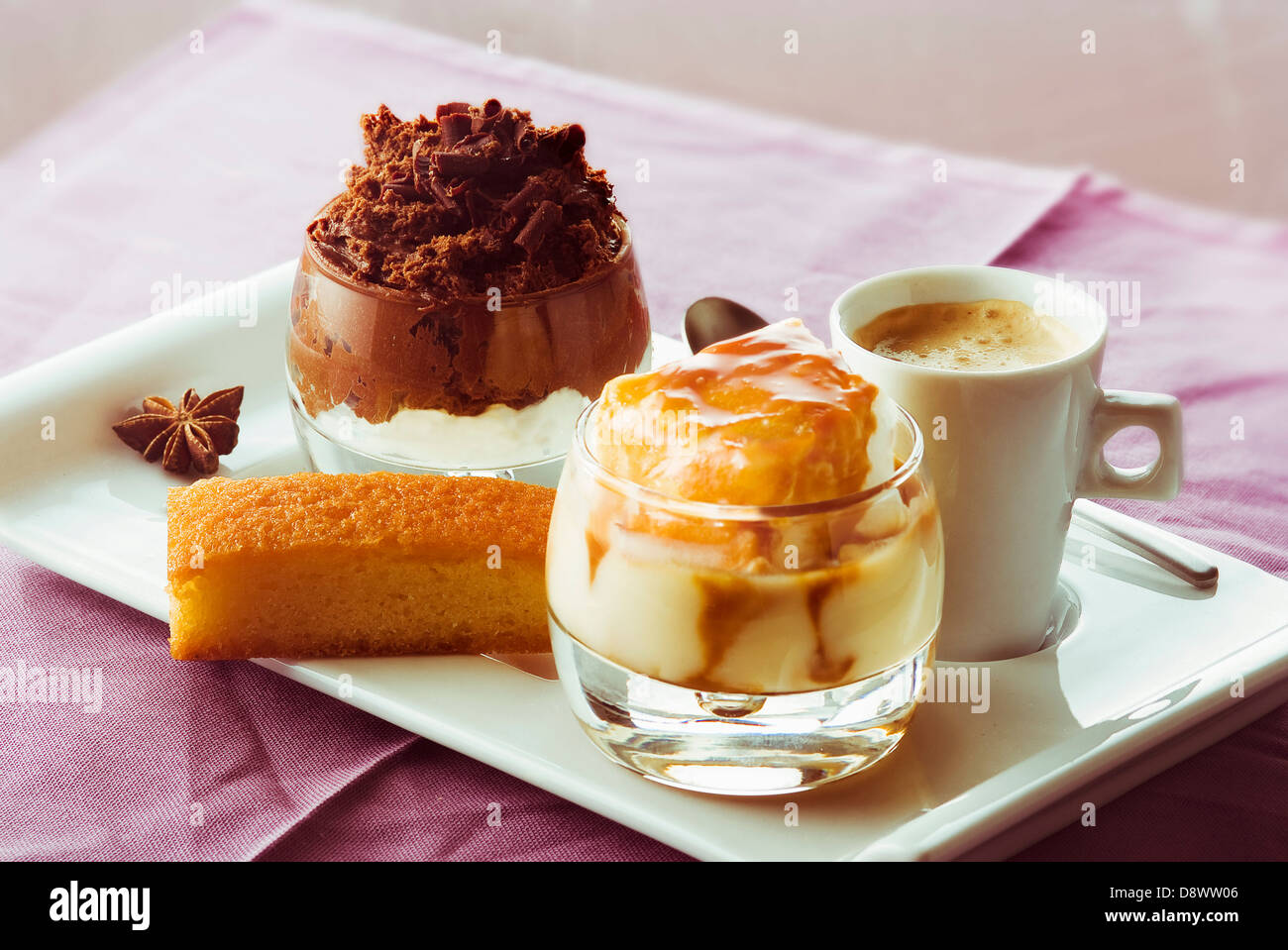 Café gourmand : coffee with delicacies and desserts Stock Photo