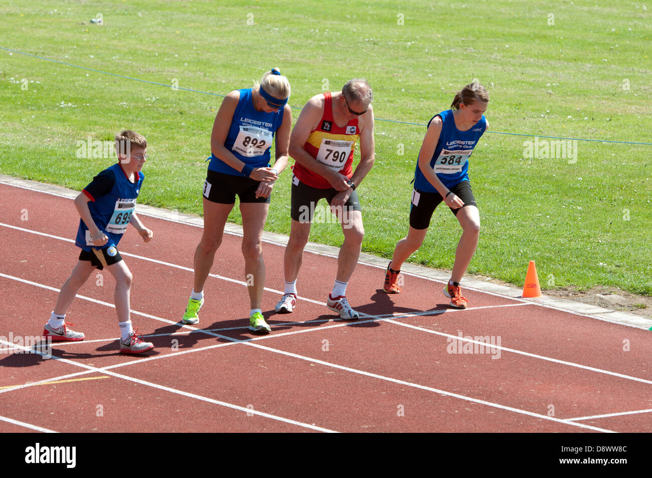Athletics Start Of Walking Race Mixed Ages And Genders Stock Photo
