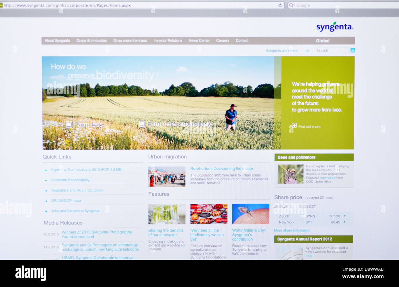 Syngenta website - agri-business committed to sustainable agriculture through innovative research and technology Stock Photo
