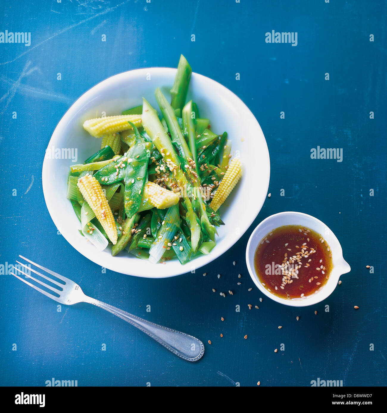 Steamcooked young vegetables with sesame seeds and soya sauce Stock