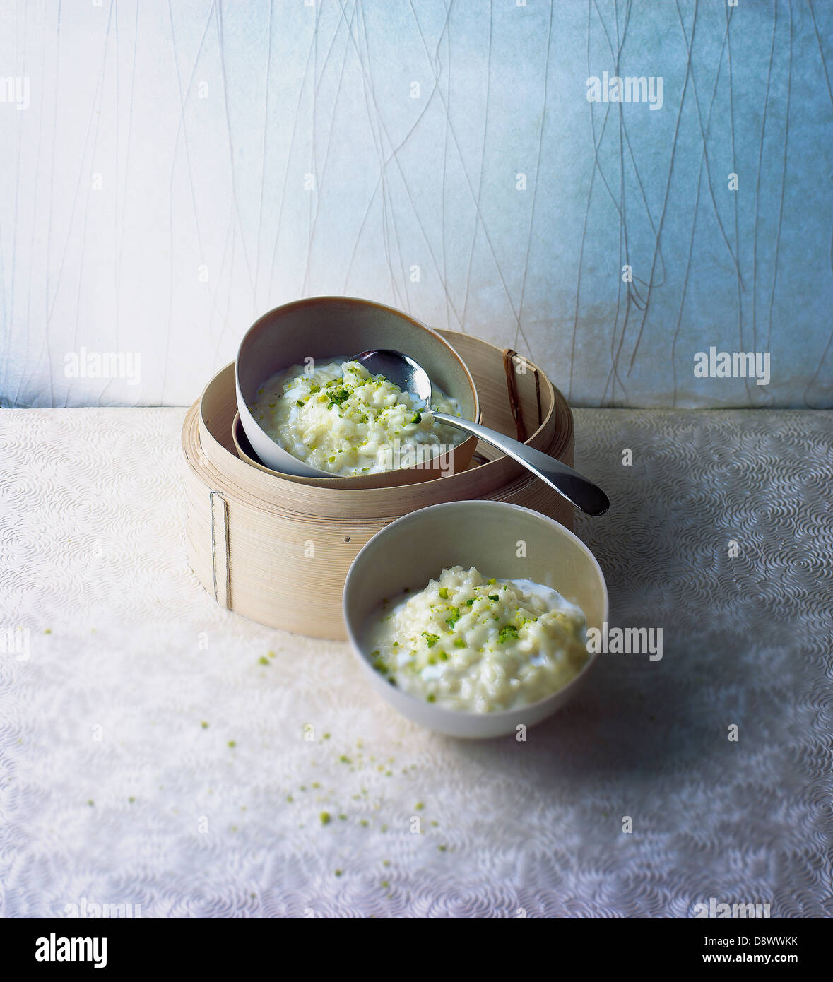 Green teaflavored rice pudding Stock Photo Alamy