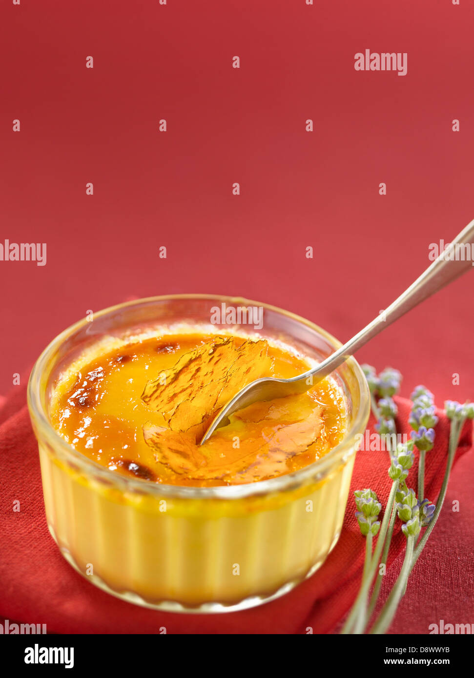 Catalan cream dessert made with a lavander infusion Stock Photo