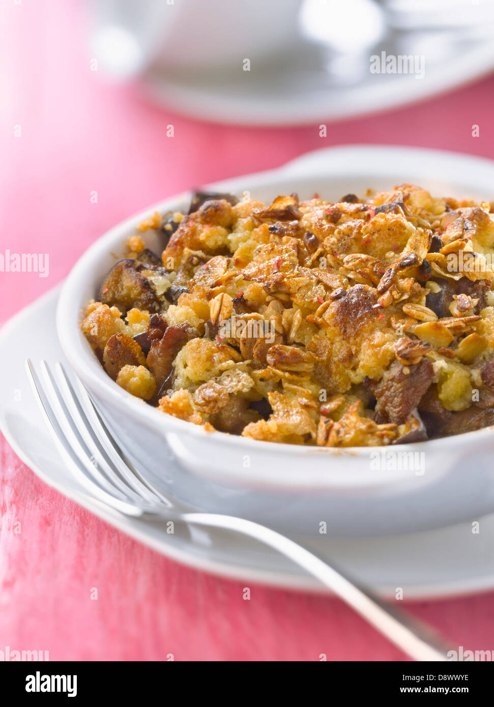 Lamb and eggplant cereal crumble Stock Photo