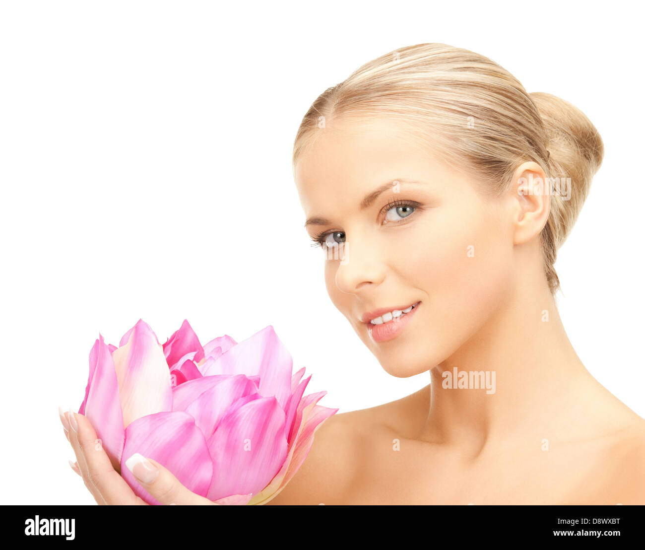 lovely woman with lotos flower Stock Photo