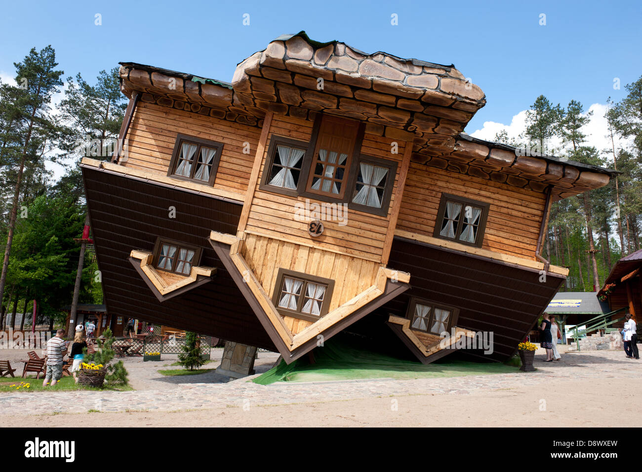 Upside down house, Open-air museum in Szymbark, Kartuzy County, Pomeranian Voivodeship, Poland Stock Photo