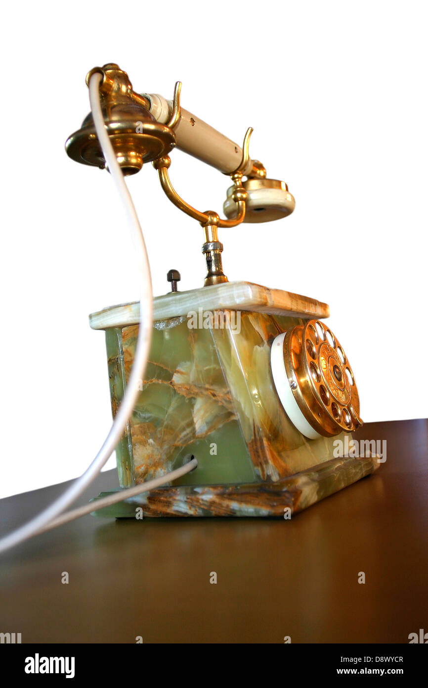 Antique telephone with a marble base and revolving disc Stock Photo
