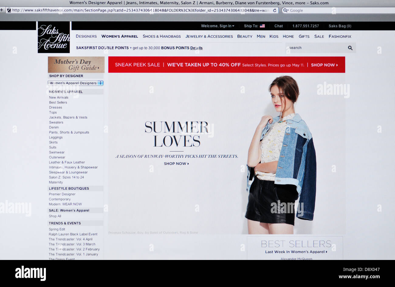 Saks Fifth Avenue luxury upscale department store website Stock Photo