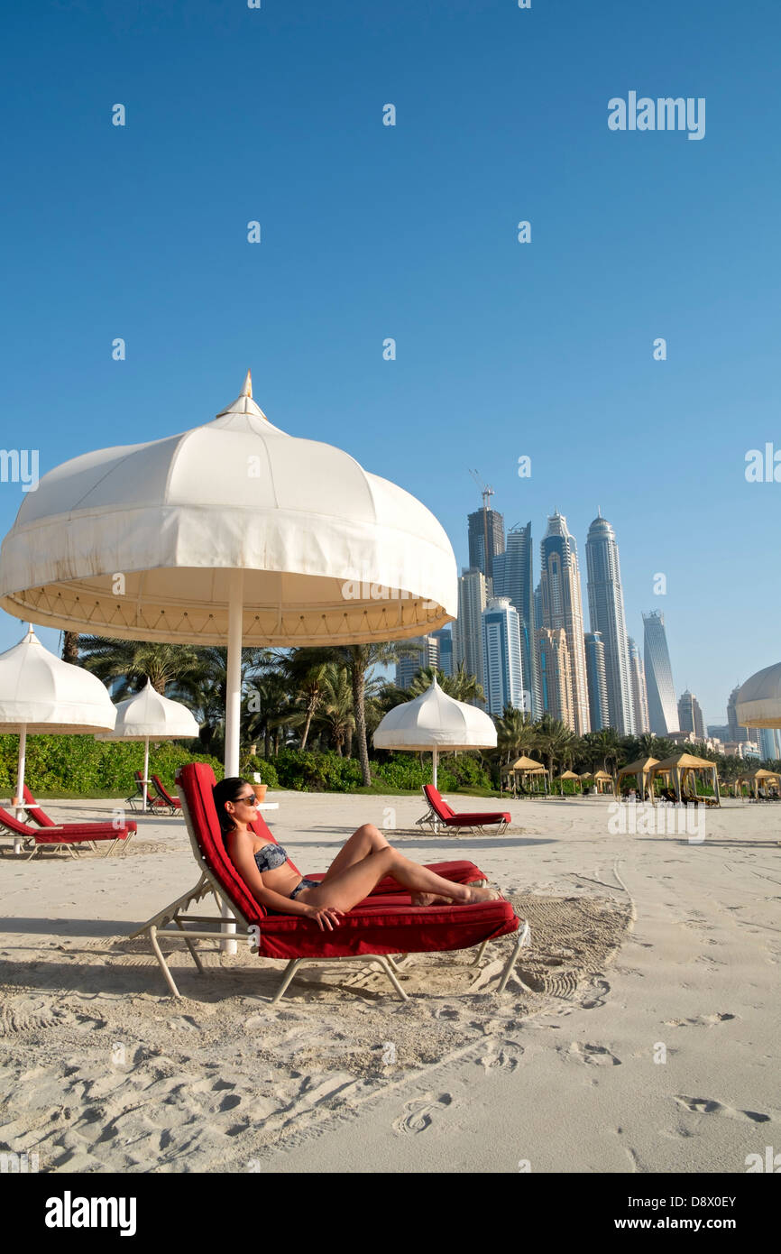 Beach at The One and Only Mirage Hotel in Dubai United Arab Emirates Stock Photo