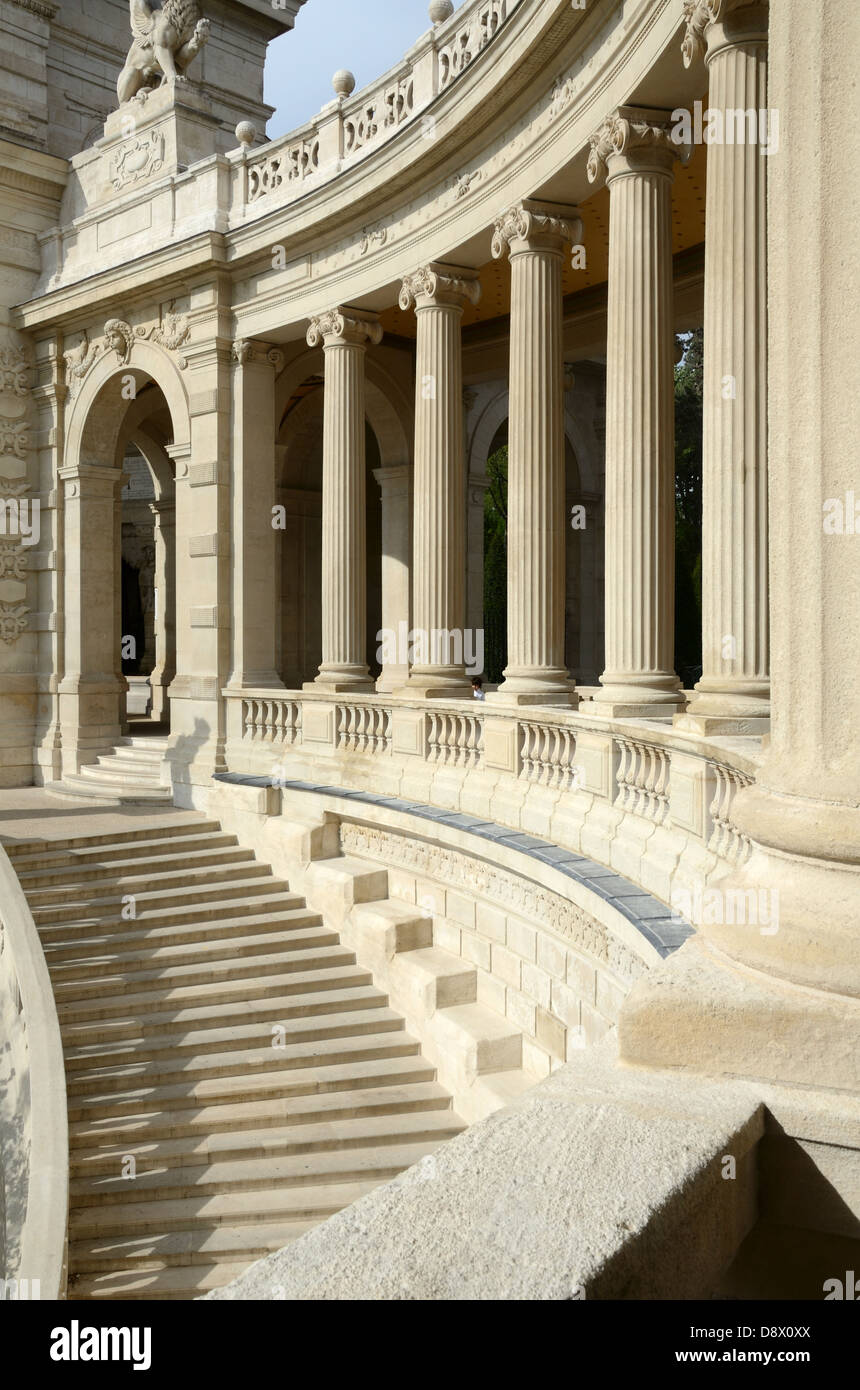 Classical Columns or Colonnade of the Baroque, Classical or Neoclassical Palais Longchamp (1839-1869) or Longchamp Palace Marseille Provence France Stock Photo