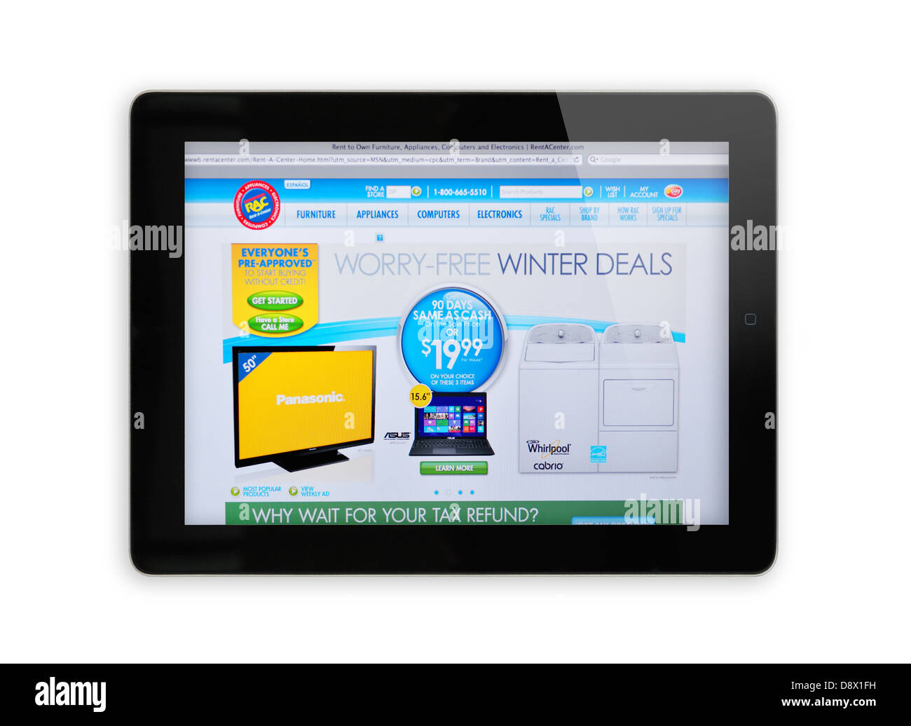 RentACenter website on iPad online furniture and electronics
