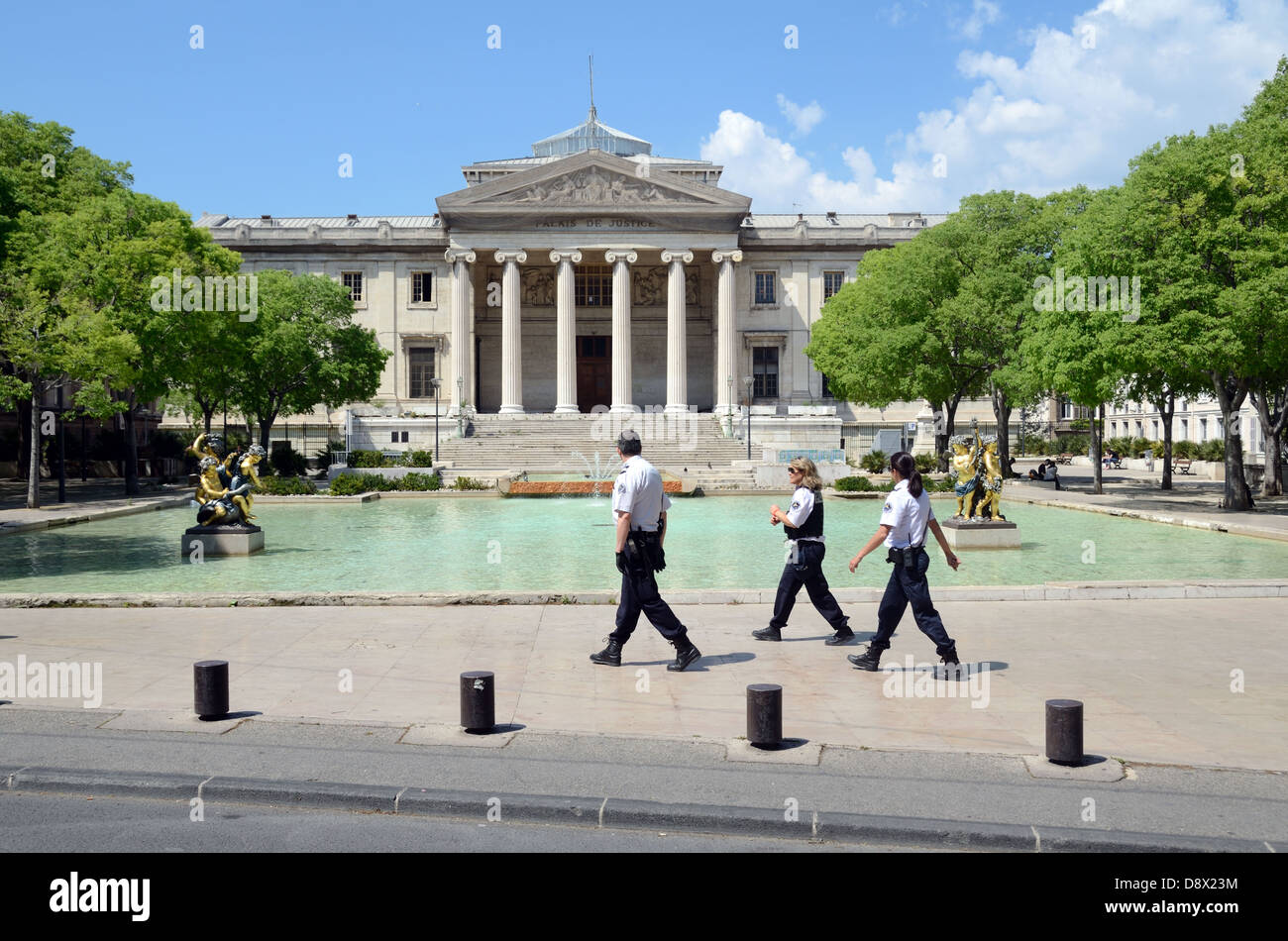 French Police Patrol Outside Palais de Justice, Law Courts or Marseille Courthouse (1856-1862) by Auguste Martin on Place Montyon Marseille France Stock Photo