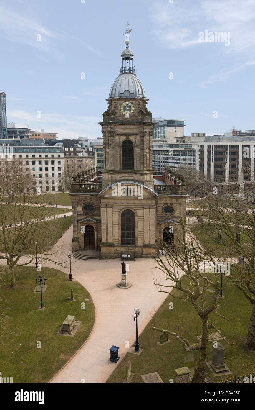 St Philips Cathedral Birmingham Colmore Row Clock Tower Church City Centre Stock Photo