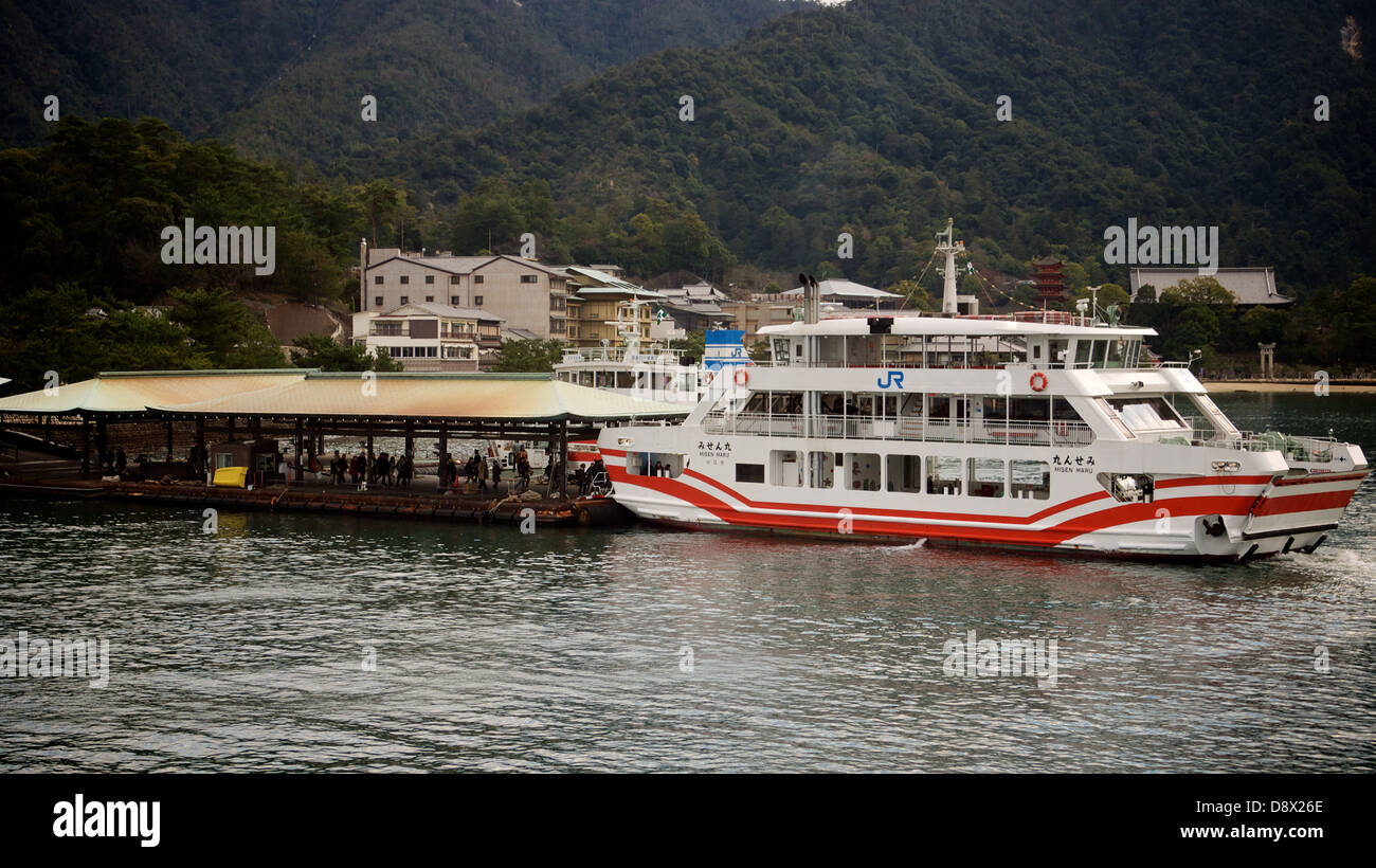Passengers embarking JR Miyajima Ferry Services between Miyajima and