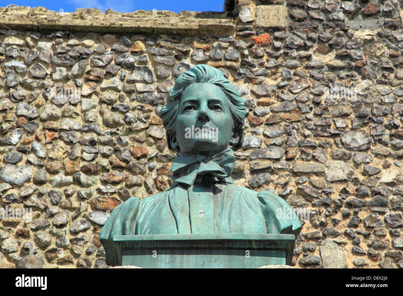 Norwich, monument to Edith Cavell, nurse, patriot and martyr, 1st World War heroine, bronze bust Stock Photo