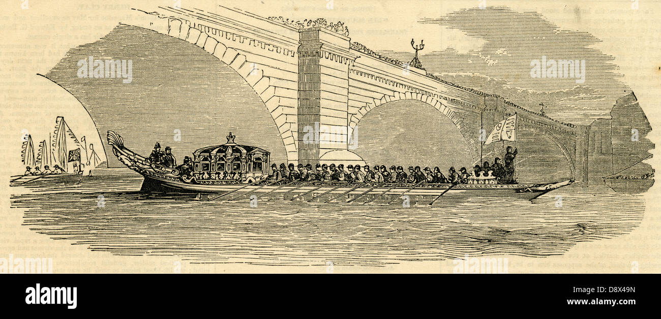 1854 engraving, Queen Victoria's Royal Barge Stock Photo Alamy