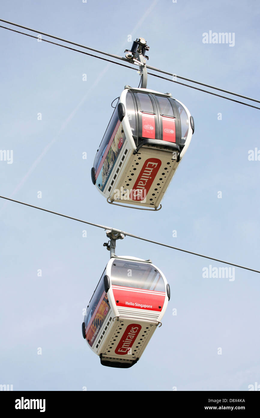 Gondolas of the Emirates Air Line cable car, opened June 2012, run by ...