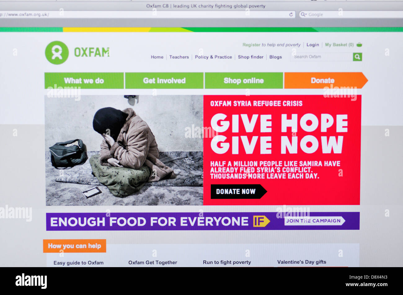 Oxfam website - international relief and development organization Stock Photo